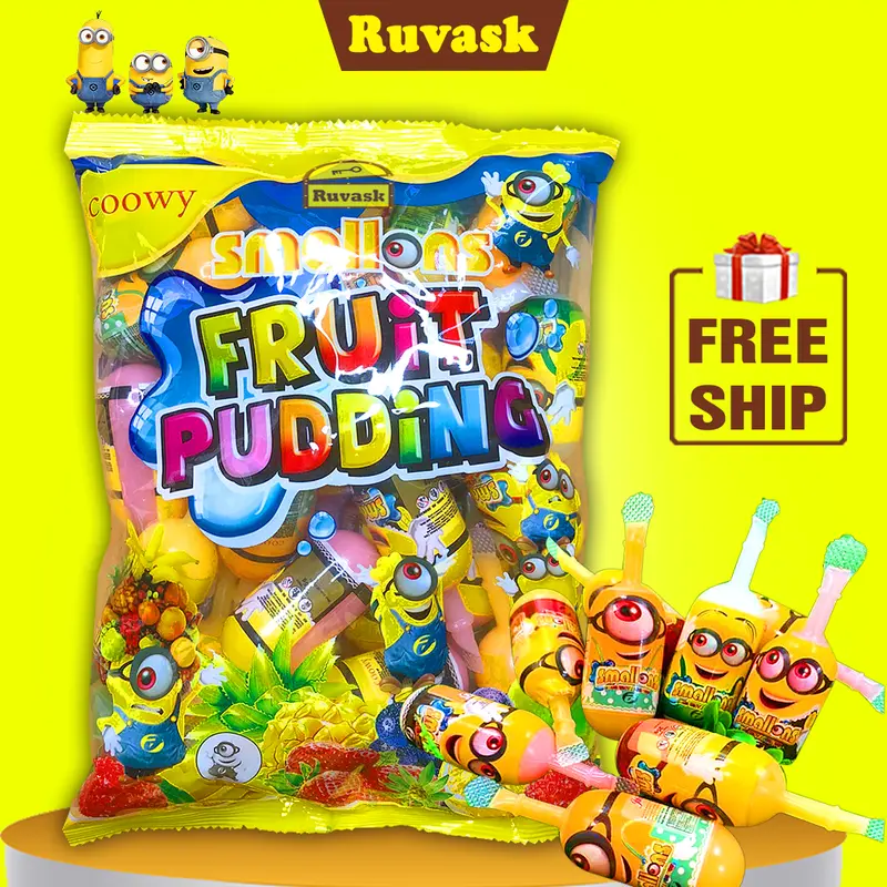 Thạch Trái Cây Minion gói 840gr (24 cái)- Thạch Dừa Cho bé/ Thạch Rau Câu/Pudding - Đồ Ăn Vặt Ruvask 0