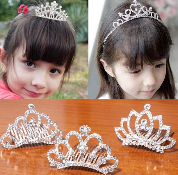 Vương miện băng đô lược cài tóc cho trẻ em, bờm công chúa cho bé gái, phụ kiện tóc cô dâu