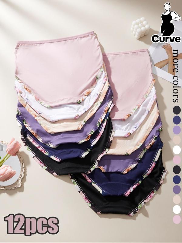 【Plus Size】Patchwork Floral Print High Waist Knicker, Soft Comfy Breathable Panty for Daily Wear, Women's Underwear for All Seasons, Womenswear 7