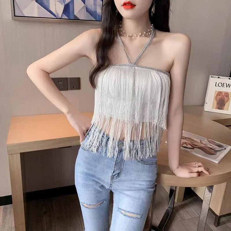 [ READY SIAP KIRIM ] FREE ONGKIR - ComfitStore Und329 Atasan Tanktop Rumbai Halter Dengan Manik Cantik SIAP COD 2