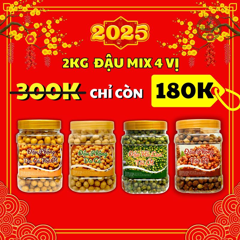Combo 2KG Đậu Mix 4 Vị [500Gr Đậu Phộng Tỏi Ớt + 500Gr Đậu Phộng Cốt Dừa + 500Gr Đậu Hà Lan Tỏi + 500Gr Đậu Phộng Da Cá Tỏi Ớt] Thơm Ngon [ CÔ DIỆP FOOD] Snack Ăn Vặt
