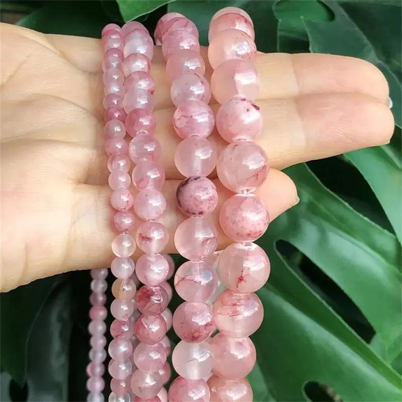 Product Introduction of Natural Stone Cherry Veins Chalcedony Jades Beads Round Loose Spacer Beads For Jewelry Making DIY Bracelet Necklace Beads 2