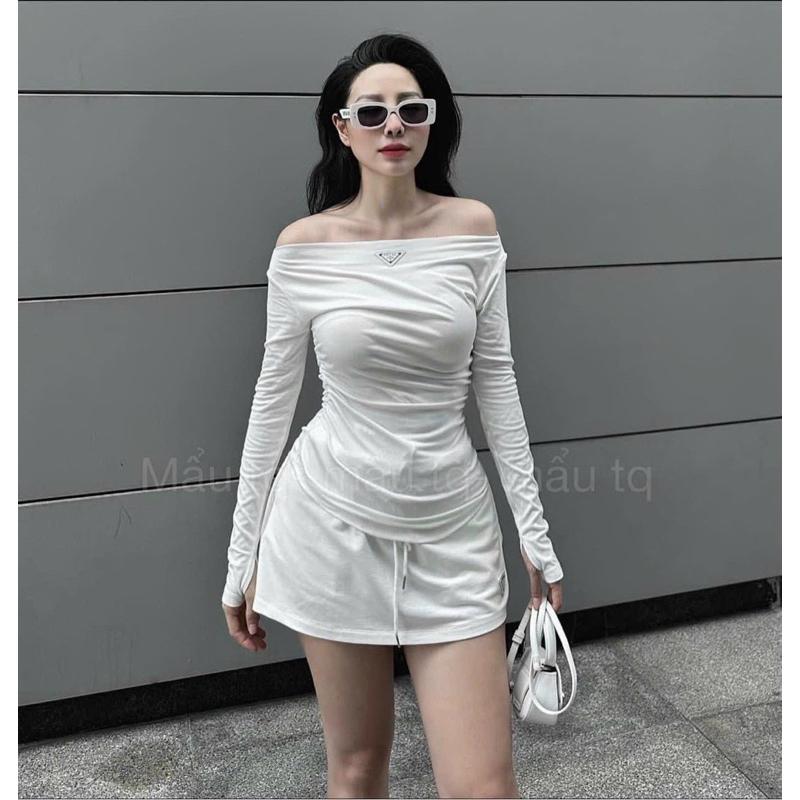 Áo trễ vai nữ tay dài nhún sườn eo 2 bên, áo thun bẹt vai thun mát tôn dáng mặc thu đông G417 Top Women TOP 2025 2