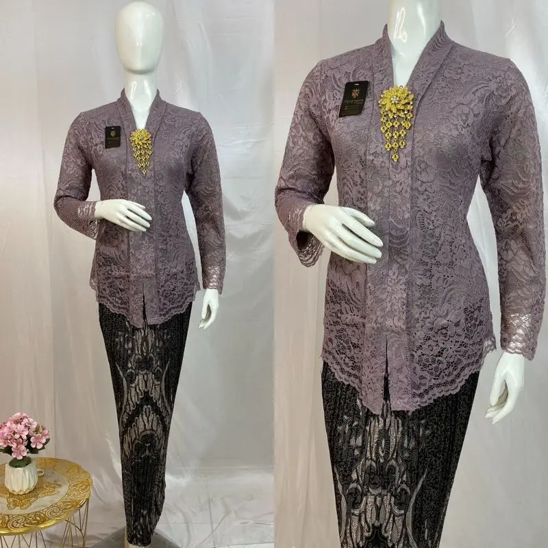 Set Kebaya Jumbo XXXL Ld 120cm Atasan Kebaya Brokat Floy Kartini Lengan Panjang Mix Rok Batik 8