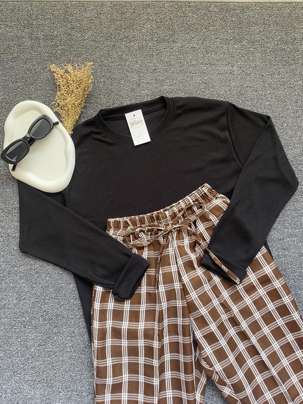(BISA COD) One Set Outfit Kaos RIB dan Celana Baggy Pants atasan Lengan panjang 7