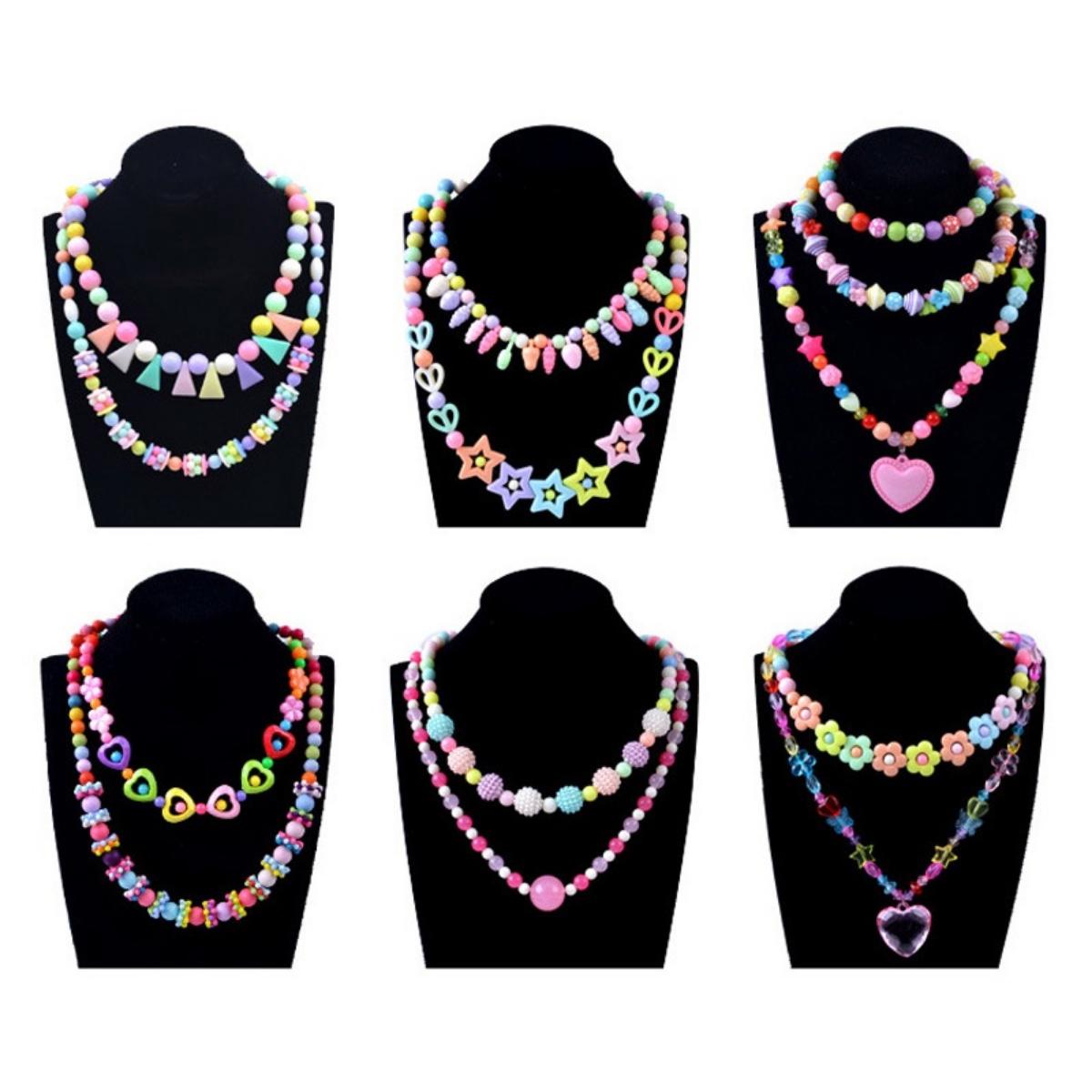 Kreasi Mainan Anak Perempuan DIY: Set 4 Aksesori Perhiasan Termasuk Kalung, Gelang, Cincin, dan Manik-Manik Untuk Kreativitas Anak
