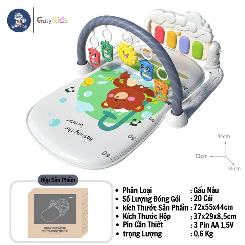 Thảm Nhạc Cho Bé Sơ Sinh GutyKids – Đồ Chơi Phát Nhạc Đàn Piano Treo Xúc Xắc An Toàn Hỗ Trợ Phát Triển Giác Quan