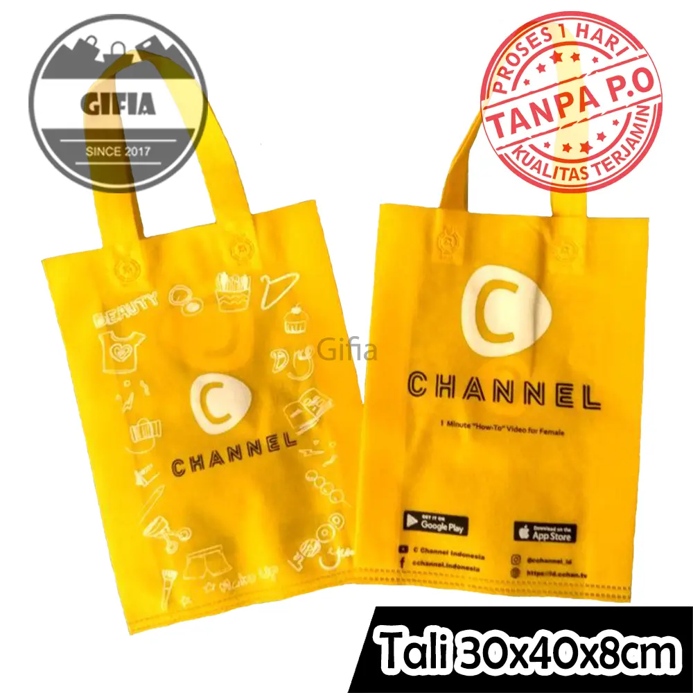 100pcs 30x40x8cm Goodie Bag Custom Sablon / Tas Spunbond Handle / Tas Kain