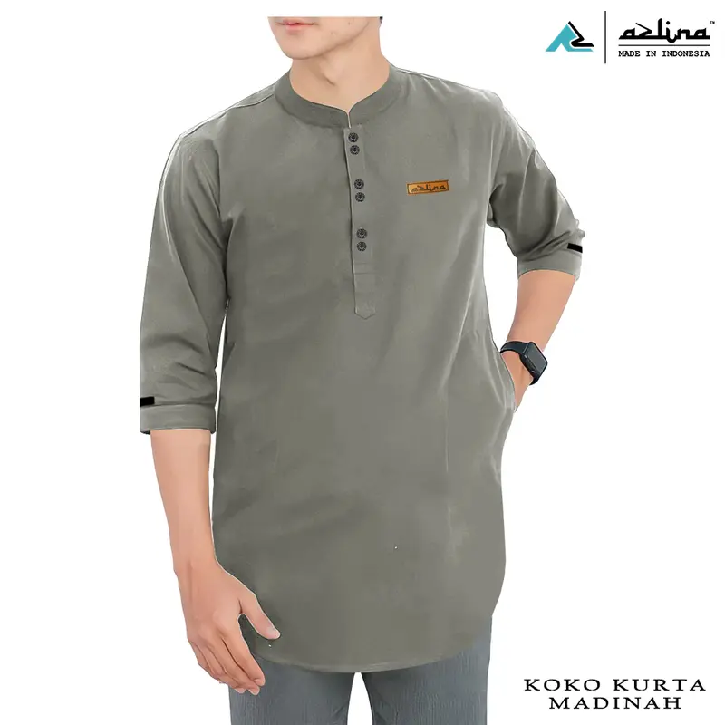 Baju Koko kurta fashion muslim pria model lengan 3/4 bahan katun madinah premium Azlina Formal Nyaman Simple Dewasa 4