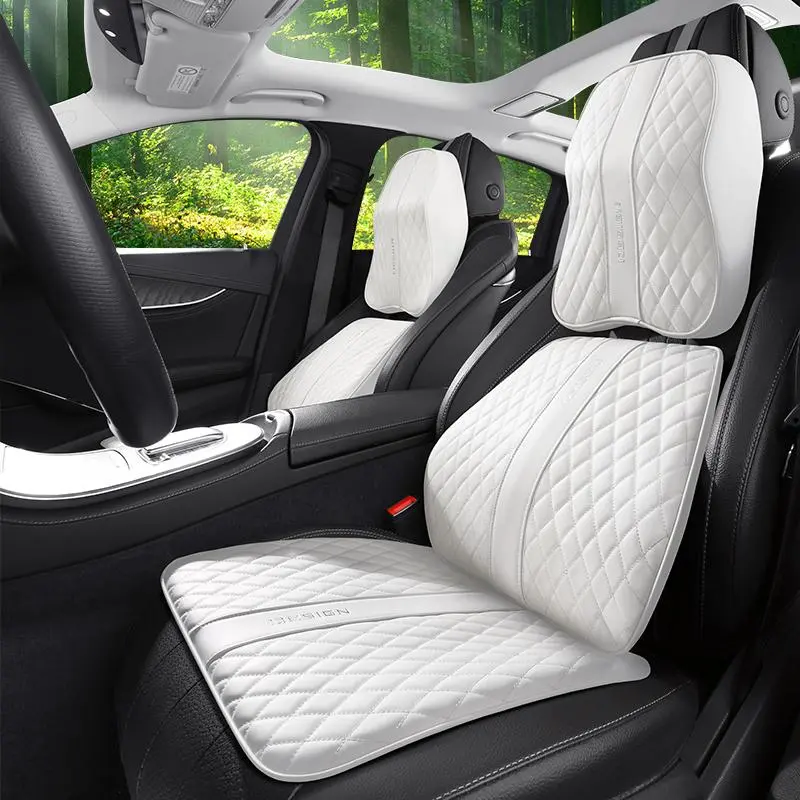 Car Memory Foam Neck Pillow & Lumbar Support Pillow & Seat Cushion (3 Counts/set), Soft Car Interior Accessories for Long Distance Driving & Travel