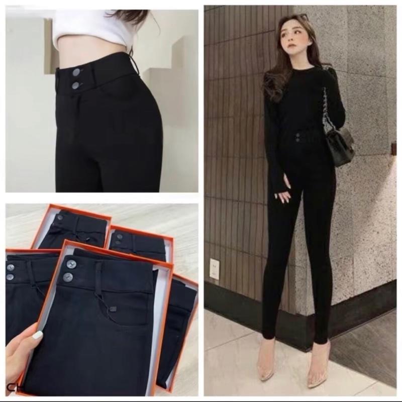  Quần legging nữ phối 2 cúc cạp cao khoá trước 4 túi trước sau quần legging chất liệu UMI hàn co giãn 4 chiều đi làm công sở đi chơi 