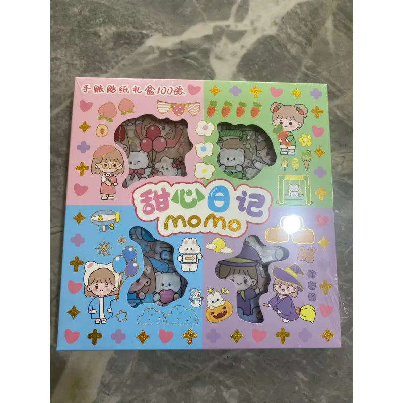 Stiker MOMO waterproof  isi 100 lembar Motif Kartun Korea LOTSO KUROMI Lucu Anti Air Dekorasi DIY Stiker Aesthetic Book