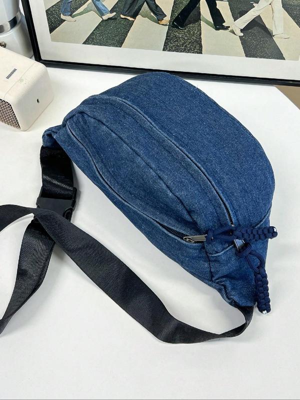 Women's Solid Color Denim Fanny Pack, Fashionable Large Capacity Sling Bag for Daily Used, Casual Trendy Versatile High-quality Daily Commuting Bag 3