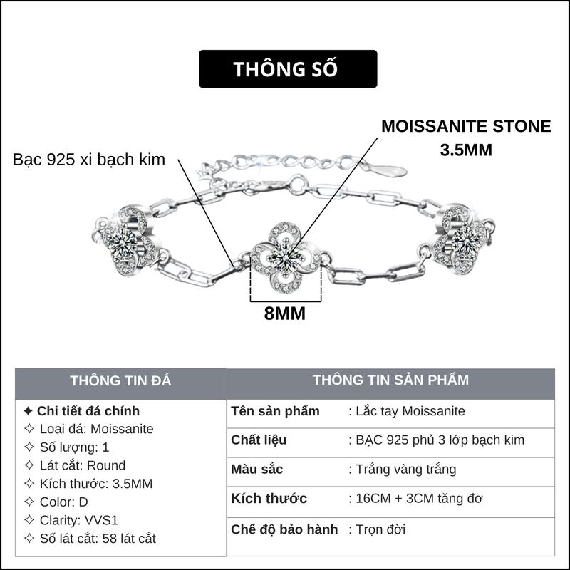 Product Introduction of [CHỨNG NHẬN GRA] Bộ Trang Sức Kim Cương MOISSANITE Bạc 925 Cỏ 4 Lá, Bộ Quà Tặng Hanada 1729 1881 1882 3