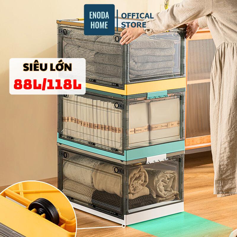 [88L/118L] Thùng Đựng Đồ Đa Năng Gấp Gọn, Hộp Đựng Quần Áo Trong Suốt Cỡ Siêu Lớn Cho Gia Đình Cửa Mở 2 Phía Q042