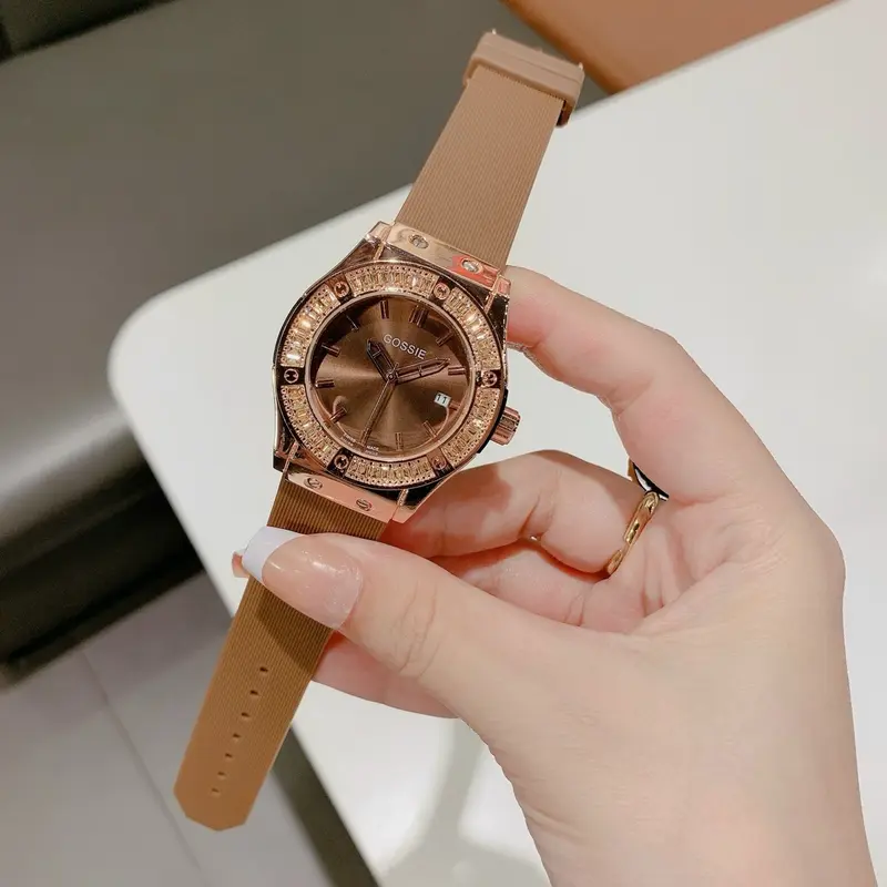 A36 đồng hồ thời trang nam nữ dây silicon size 38mm viền đá Watch Đeo Tay Women 7