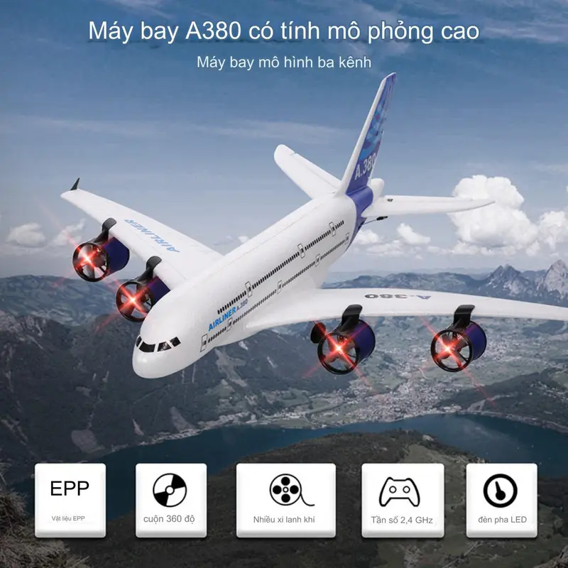 Máy bay điều khiển từ xa Boeing A380 cánh cố định ba kênh 2.4G chở khách dành cho trẻ em 0