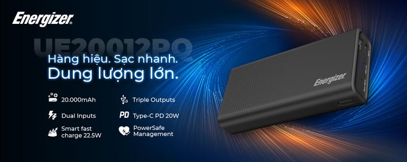 Product Introduction of Pin dự phòng Energizer 20000mAh UE20012PQ - tích hợp sạc nhanh 2 chiều, 3 cổng sạc ra tiện lợi - Hàng chính hãng 2