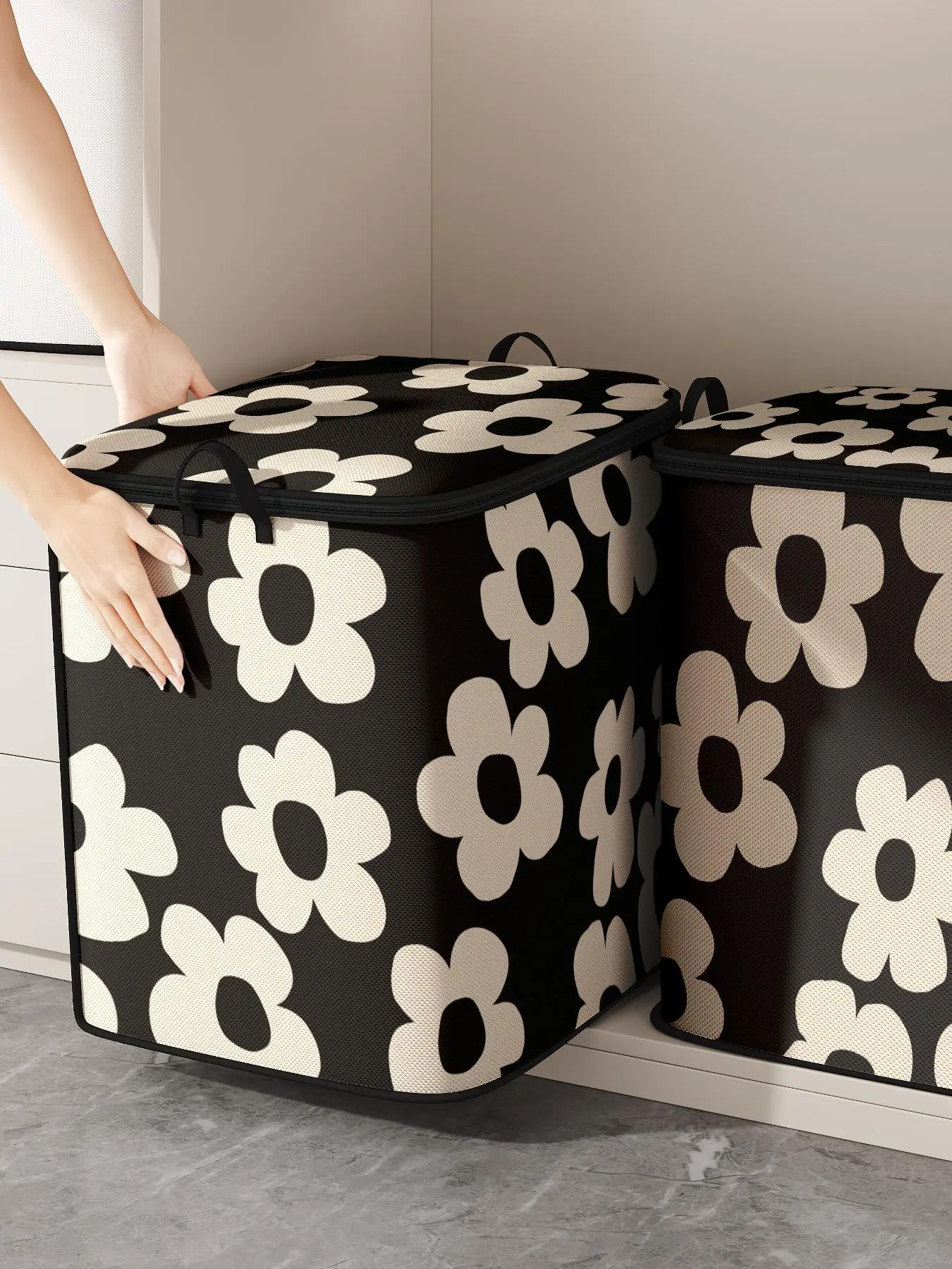 Floral Pattern Bag Organizer, Large Capacity Clothing Storage Bag Organizer, Collapsible Bag with Strong Zipper, Suitable for Blankets, Bedding