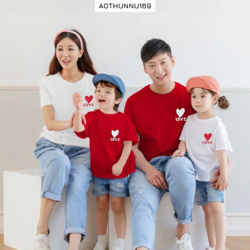 Áo Thun Gia Đình Bố Mẹ Bé In Logo Trái Tim Love In Decal Hàn Quốc Cao Cấp Áo Phông Gia Đình 0