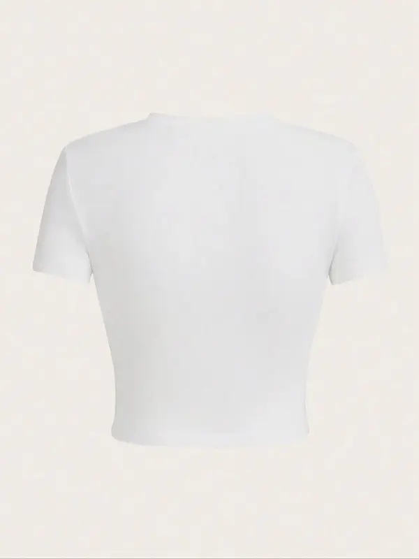 Women's Letter Print Round Neck Tee, Casual Short Sleeve Crop T-shirt, Ladies Summer Outfit for Daily Wear, Tops for Women,  Graphic Tees 7