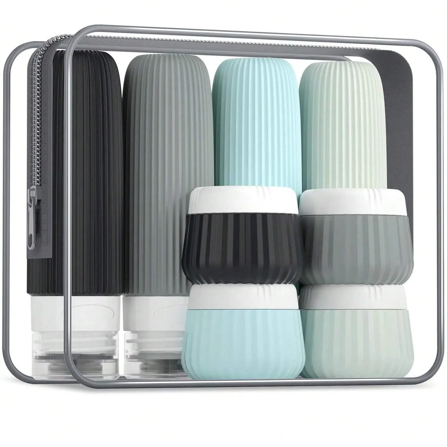 Travel Toiletry Bottle Set, 8 Counts/set Leak Proof Silicone Squeezable Travel Container with Bag, Toiletry Bottle for Travel, Outing, Daily Use, Organiser