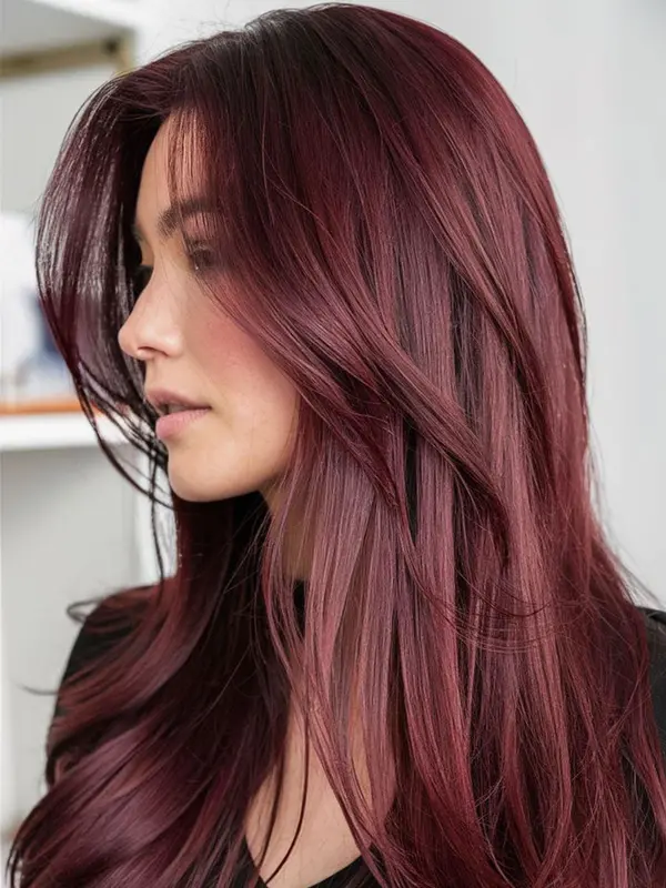 26 Inch Burgundy Long Wavy Wigs for Women, Gorgeous Fluffy Wigs without Bangs, Synthetic Lace Front Wigs for Party, Daily Use 0