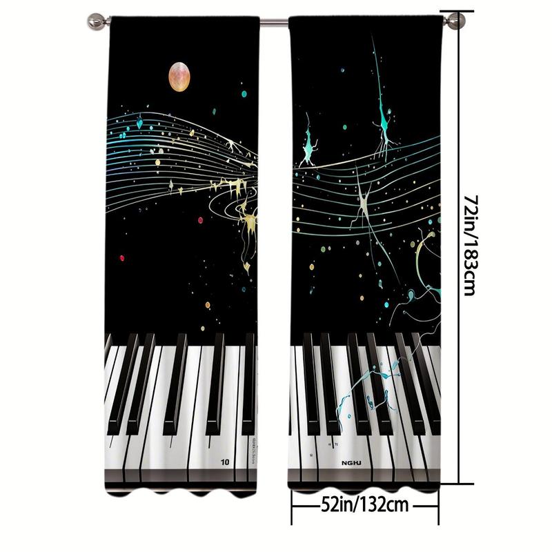 Product Introduction of Piano Key Pattern Curtain, 2 Counts/set Modern Simple Window Curtain, Window Drapes for Home Living Room Bedroom Office Coffee Shop 5