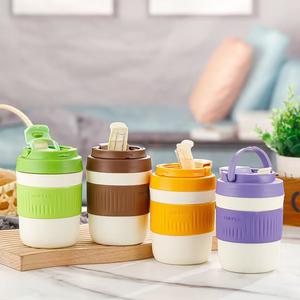 ถ้วยดื่มคู่ถ้วยน้ำแก้วถ้วยฟางแบบพกพา INS สไตล์น่ารักถ้วยนมถ้วยกาแฟของขวัญถ้วยพกพา