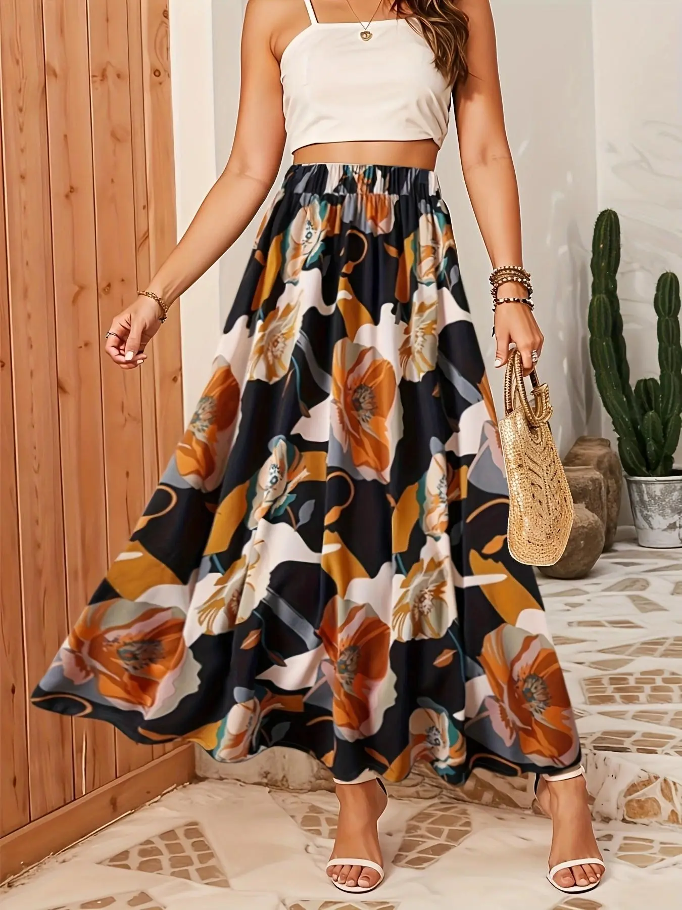 Women's All Over Floral Print High Waist Skirt, Casual Boho Fashion Long Skirt for Daily Wear, Ladies Bottoms for Spring, Earthy Style Clothes