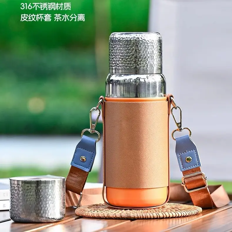 Cốc Trà Nồi Hấp Dung Tích Lớn, Vỏ Thép Dập Nắp, Thể Thao Ngoài Trời, Cốc Chân Không Thép Không Gỉ 316, Có Nắp Đậy Dây Đeo, Cốc Nước, Ưa Nhìn