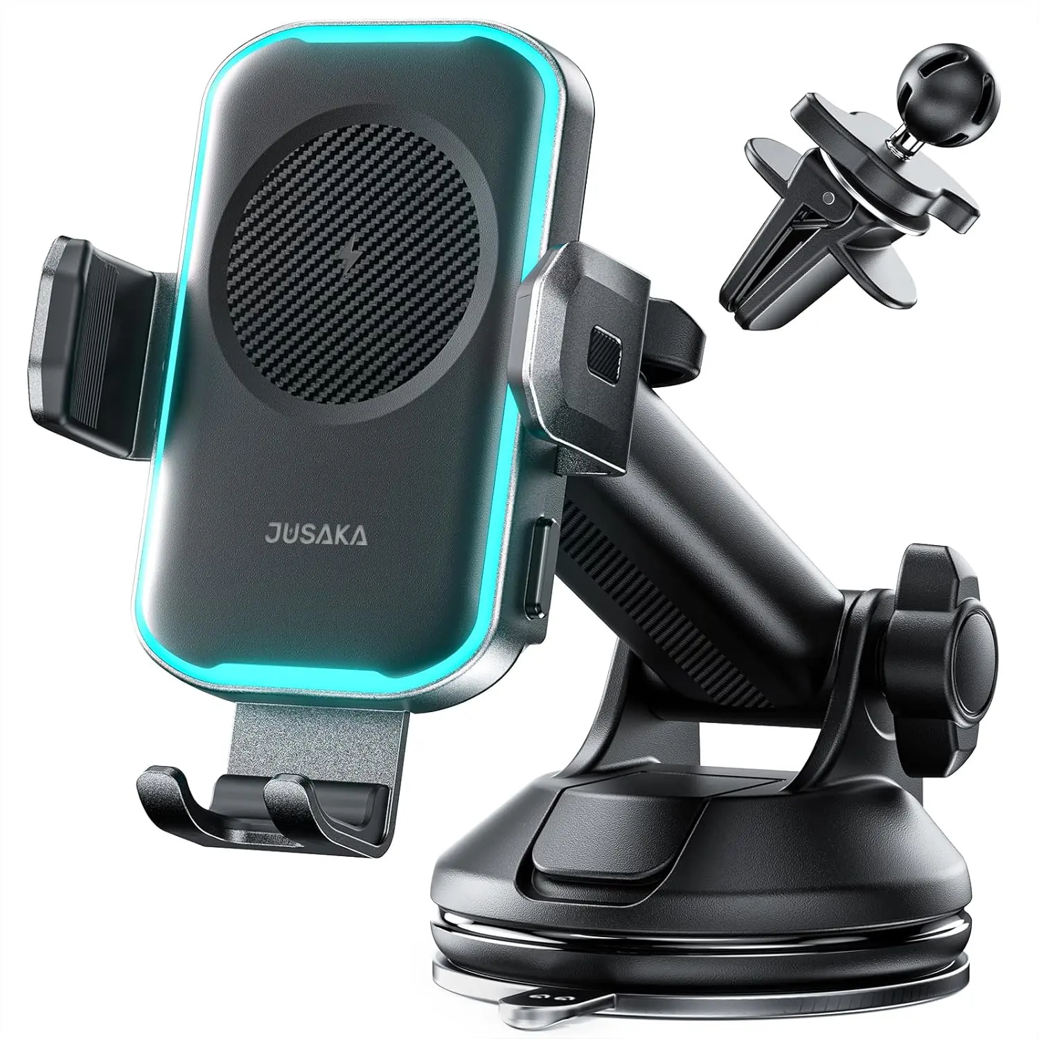 Wireless Car Charger, 15W Fast Charging Automatic Clamping Car Phone Holder, [Vent Clip + Suction Cup] Car Phone Holder Accessories Compatible with iPhone 16/15/14/13, Suitable for Samsung Galaxy Series