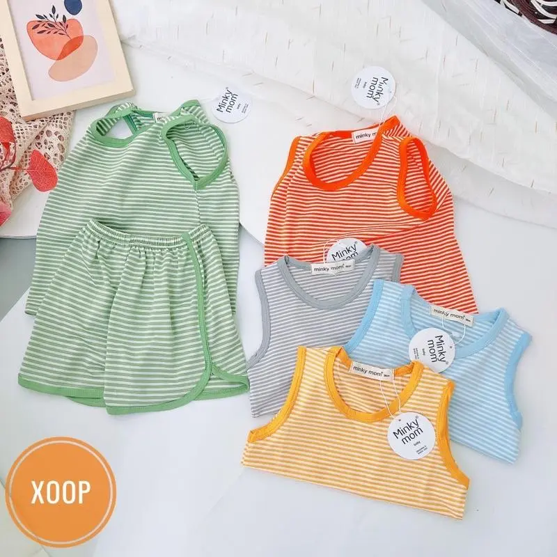 (8-28kg) Đồ Bộ ba lỗ kẻ dệt Minky mom cho bé B2 Shop Phúc Yến
