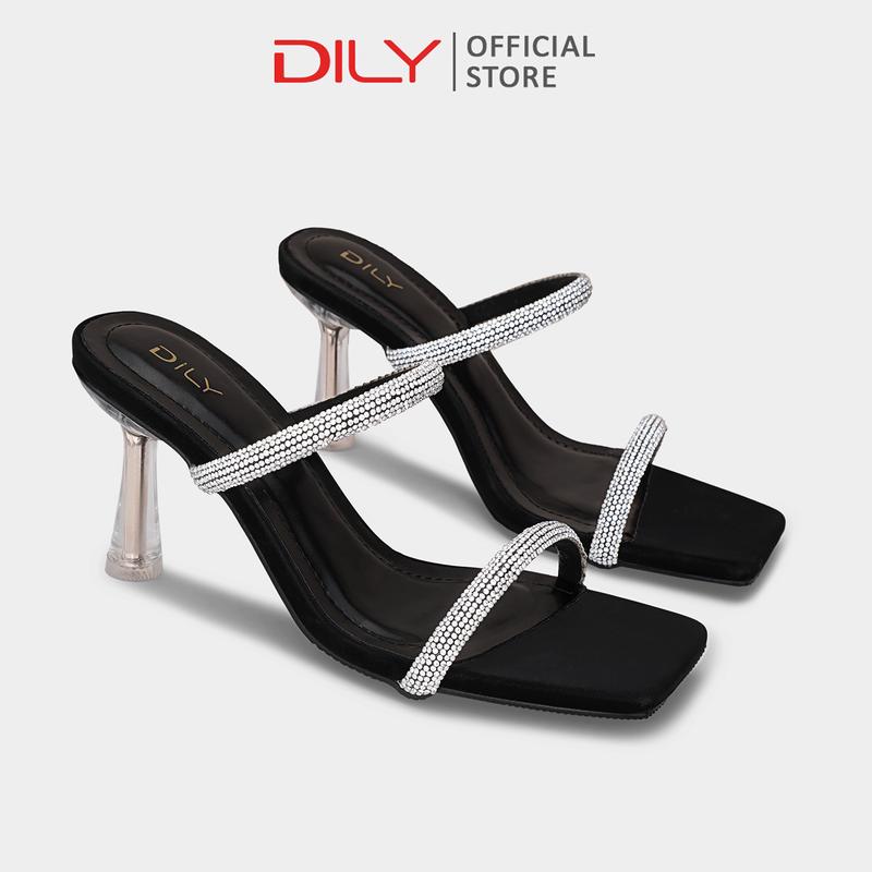 Guốc nữ cao gót DILY quai ngang đính đá sang trọng, dép guốc nữ mũi vuông trẻ trung cao 7cm DL0527
