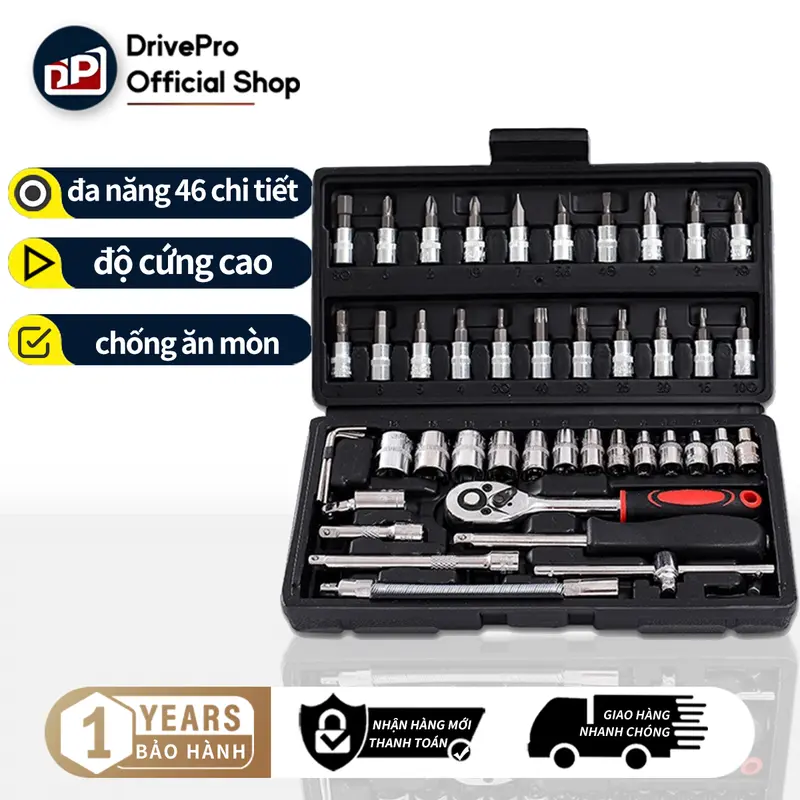 Bộ dụng cụ mở bu lông ốc vít,sửa chữa ô tô xe máy,bộ dụng cụ đa năng 46 chi tiết cầm tay cao cấp 0