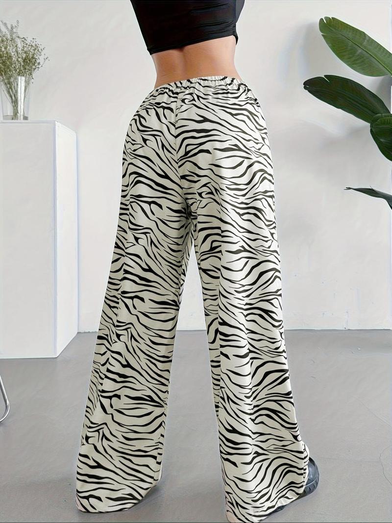 Product Introduction of Women's Zebra Stripe Print Drawstring Waist Wide Leg Pants, Casual Comfy Trousers for Daily Wear, Ladies Bottoms for All Seasons 5