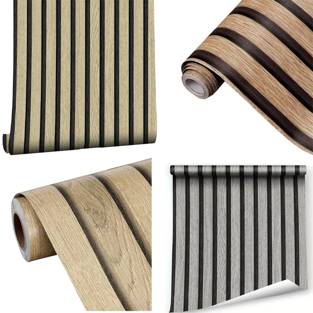 Self-Stick Wallsticker 3D Wood Panel Faux Effect Stripes Feature