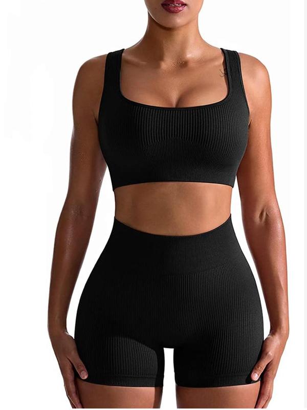 Women's Solid Backless Sports Vest, Breathable Comfortable Square Neck Sports Top for Yoga Gym Workout, Ladies Sportswear for All Seasons 2