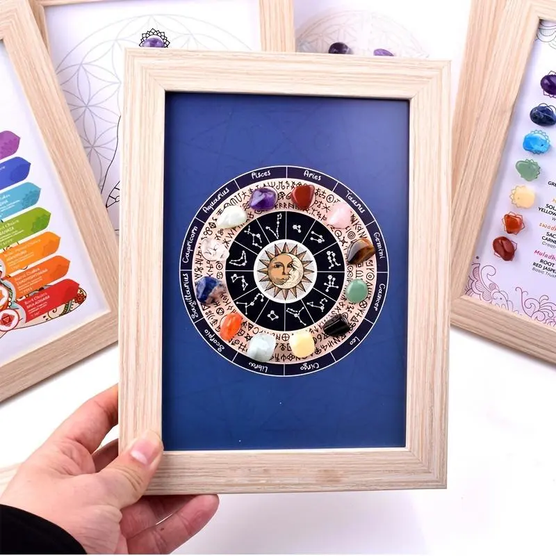 Mandala Pattern Crystal Stone Decorative Frame, 1 Count Wooden Decorative Ornament, Desktop Ornament for Home Office Decor