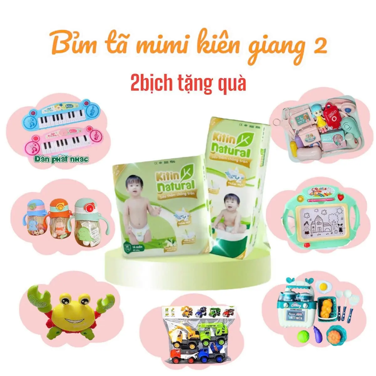 [TẶNG ĐỒ CHƠI] Combo 2bịch tã bỉm KITIN NATURAL trà xanh đủ size cho bé 0-20kg Voi