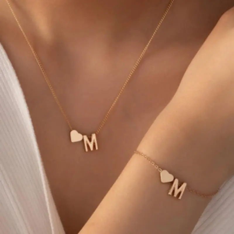 Vòng Cổ 26 Chữ Cái Đầu Tiên, Vòng Cổ Trái Tim, Dành Cho Phụ Nữ Và Trẻ Em Gái, Đồ Trang Sức, Tình Bạn, Quà Tặng Sinh Nhật Và Giáng Sinh, Có Sẵn Trong 1 / 5 Cái 1