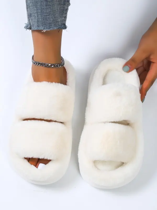 Women's Simple Plain Color Plush Slippers for Women, 1 Pair Casual Comfortable Home Slippers for Fall & Winter, Fluffy Winter House Shoes for Indoor and Outdoor 8