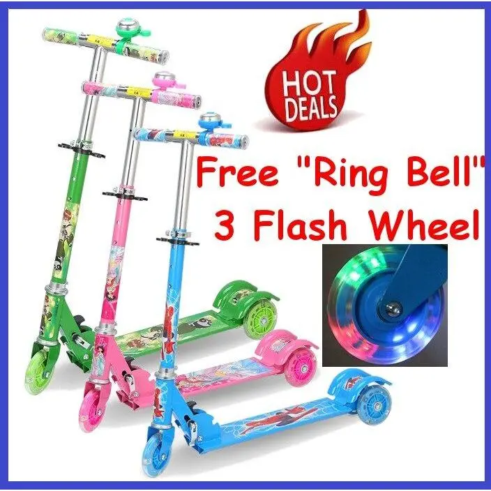 Kids Scooters Metal Foldable Scooter with Flash Wheel and Bell Ring for girl boy children