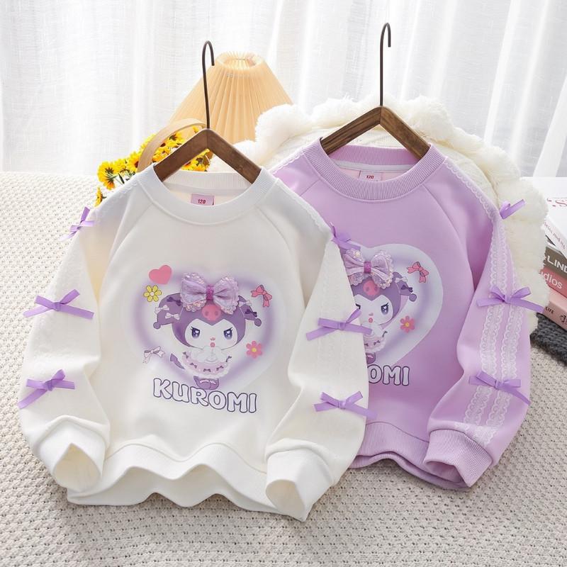 Áo Len Phong Cách Hàn Quốc, Ngọt Ngào, Dành Cho Bé Gái, Hàng Mới Về Mùa Thu, Kuromi Hoạt Hình, Làm Bằng Bông, Có Nơ 3D, Dài Tay, Quần Áo Đáng Yêu Cho Bé