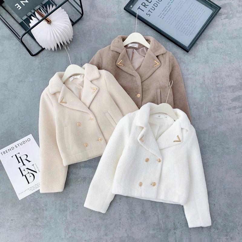 Áo Khoác  Lông Thỏ Cổ Vest Cúc Cài Mác V.