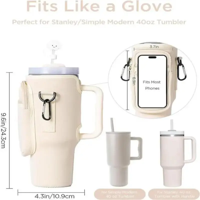Portable Water Bottle Holder, 1 Count Water Bottle Carrier Bag with Carabiner & Strap, Summer Water Bottle Holder for Outdoor Sports 1