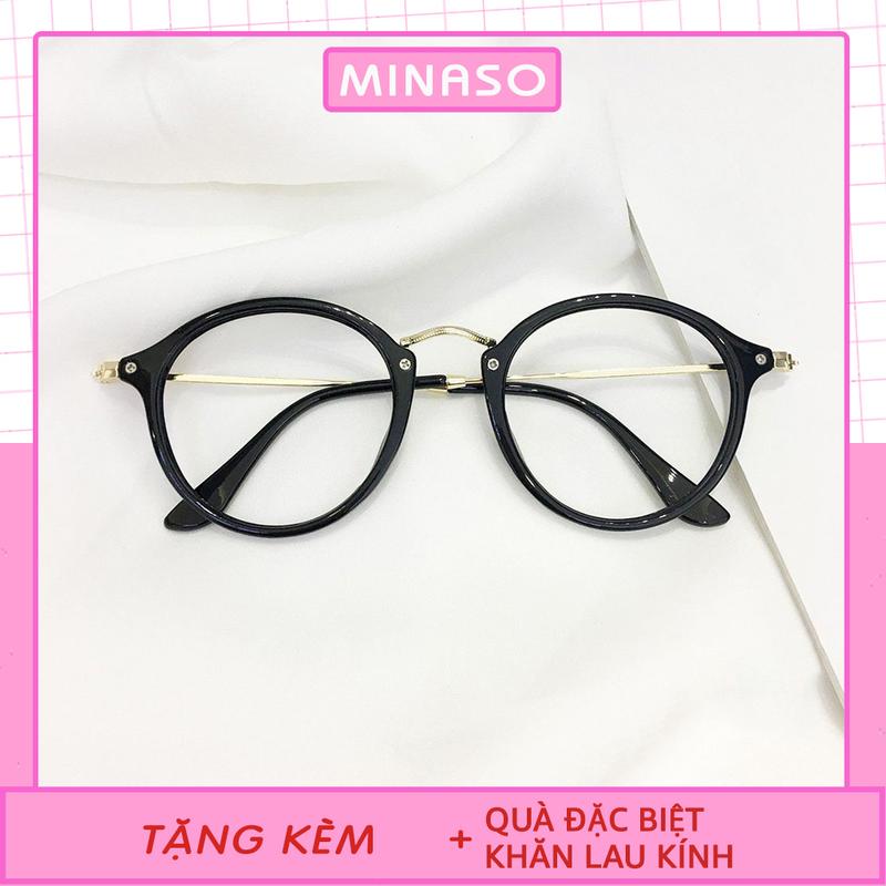 Kính gọng cận mắt mèo form tròn mắt kính không độ 074