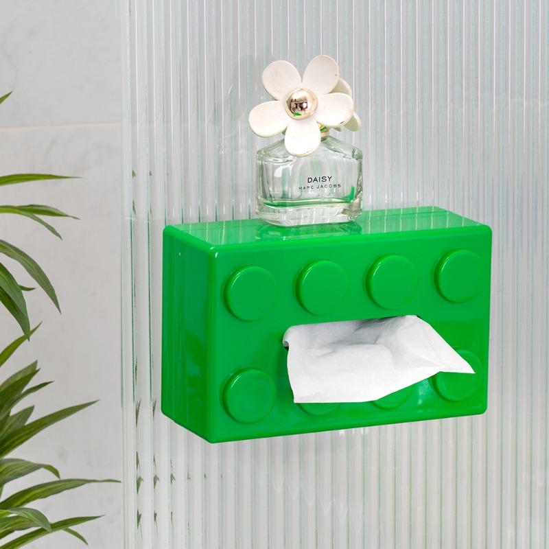 Product Introduction of ⚡Creative Tissue Holder Building Blocks with Spring Tissue Box Wall-mounted Perforation-free Paper Holder Paper Storage Box Paper Organizer Kotak Tisu Paper Extraction Box Napkin Box 19