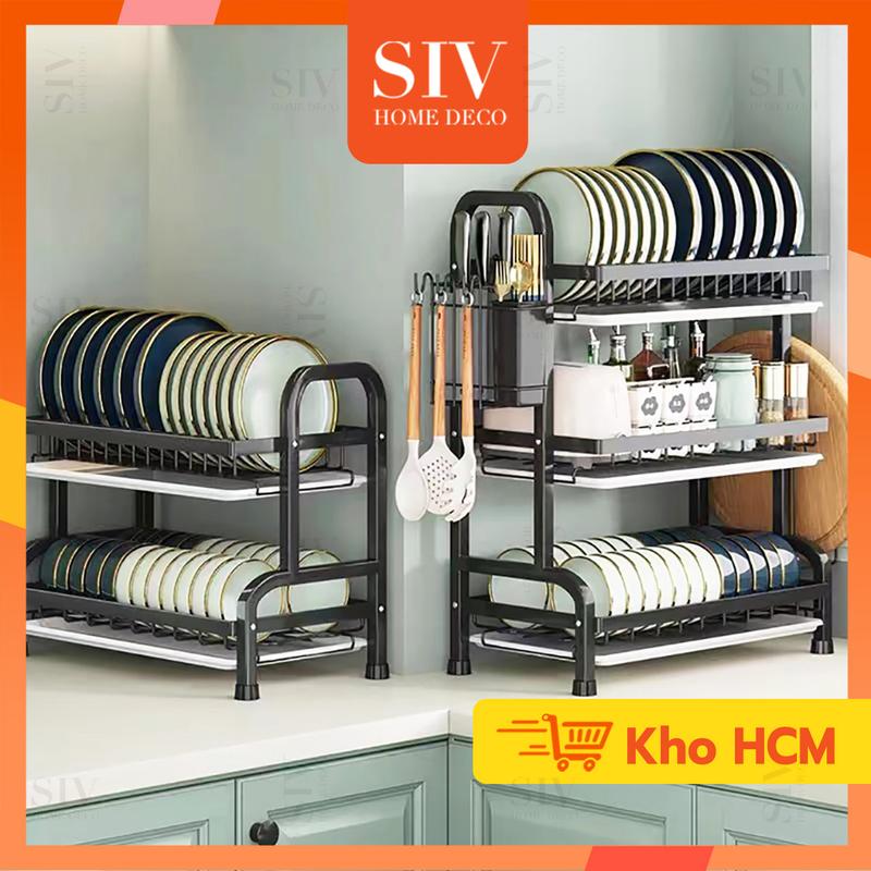 SIV 2/3 Tầng Nhà Bếp Kệ Để Chén Đĩa Giá Bát Nhỏ Có Khay Hứng Nước kệ đựng đồ đa năng