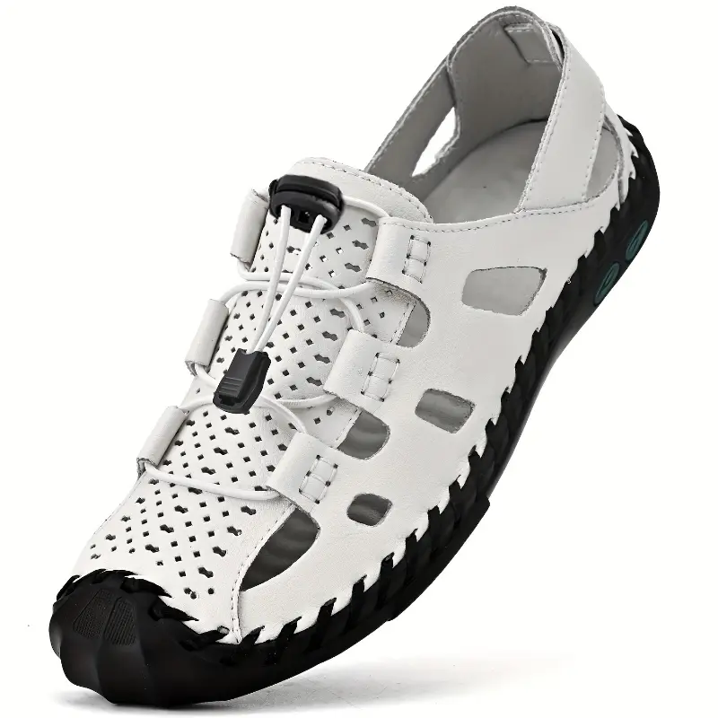 Men's Breathable Hollow Out Sandals, Closed Toe Fisherman Summer Shoes Hiking Beach Shoe Brown Black 1